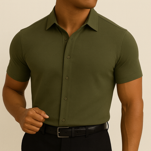 Camicia Verde a maniche corte antipiega